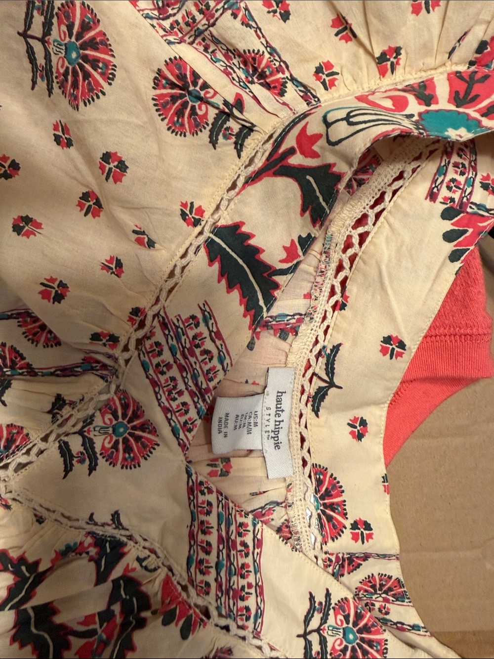 Haute Hippie Cream top with Coral and Teal Floral Print